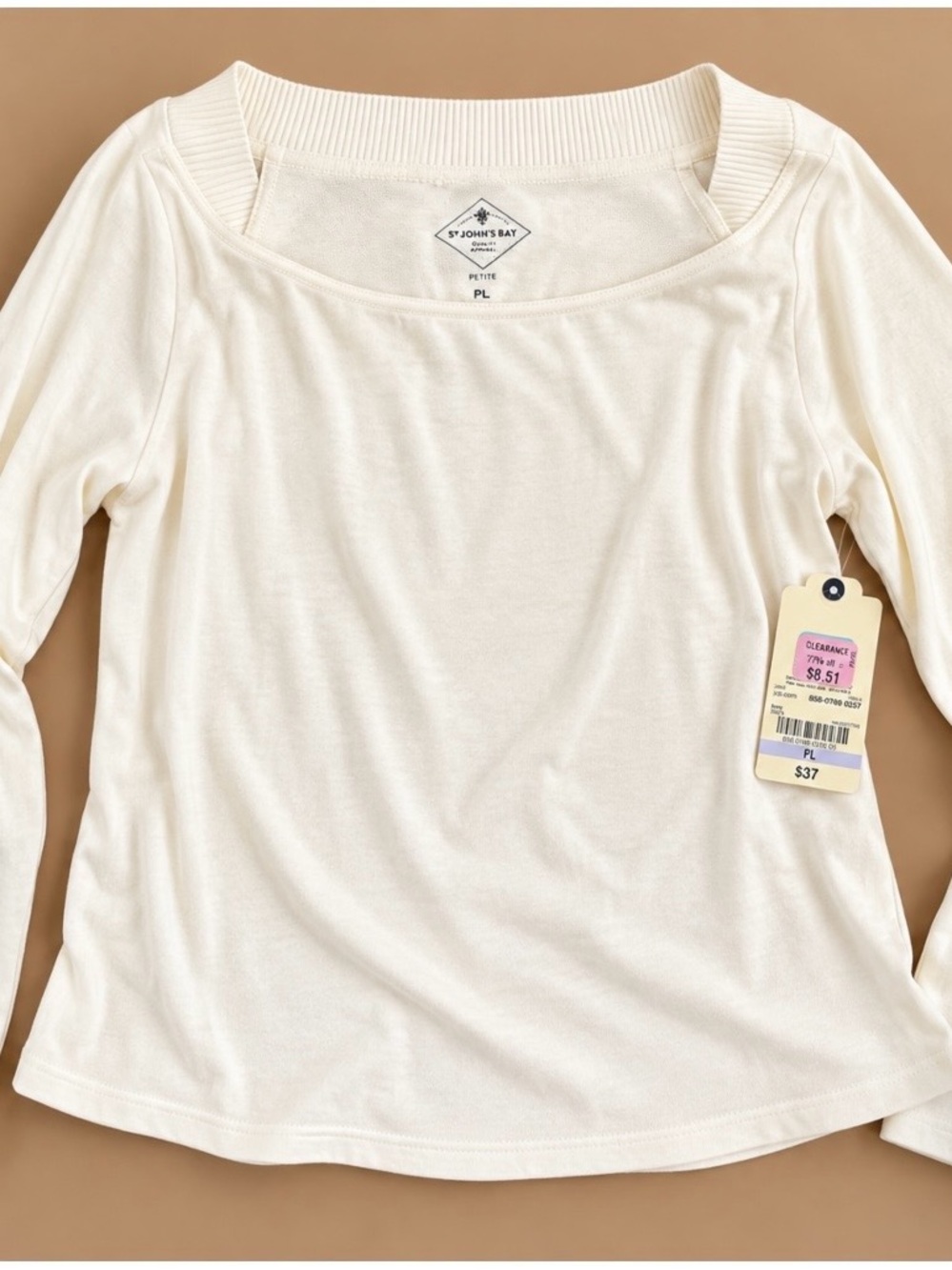 St. John’s Bay Petite Large Ivory Long Sleeve Top NWT